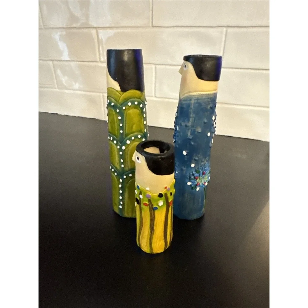 3 Spring Family Bud Vases Resin Bohemian Family Vase Hand Painted Home Decor‎